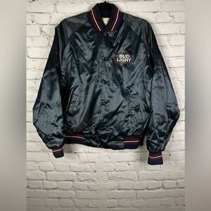 Bud Light Vintage 80's/90's Blue Satin Nylon‎ Bomber Varsity Jacket size medium